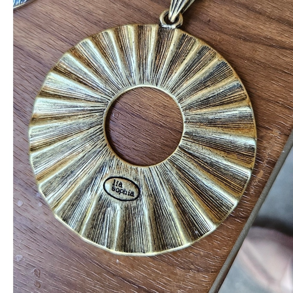 Lia Sophia Necklace Lot (2) Gold Silver Round Pendant Fashion Jewelry - Picture 6 of 6